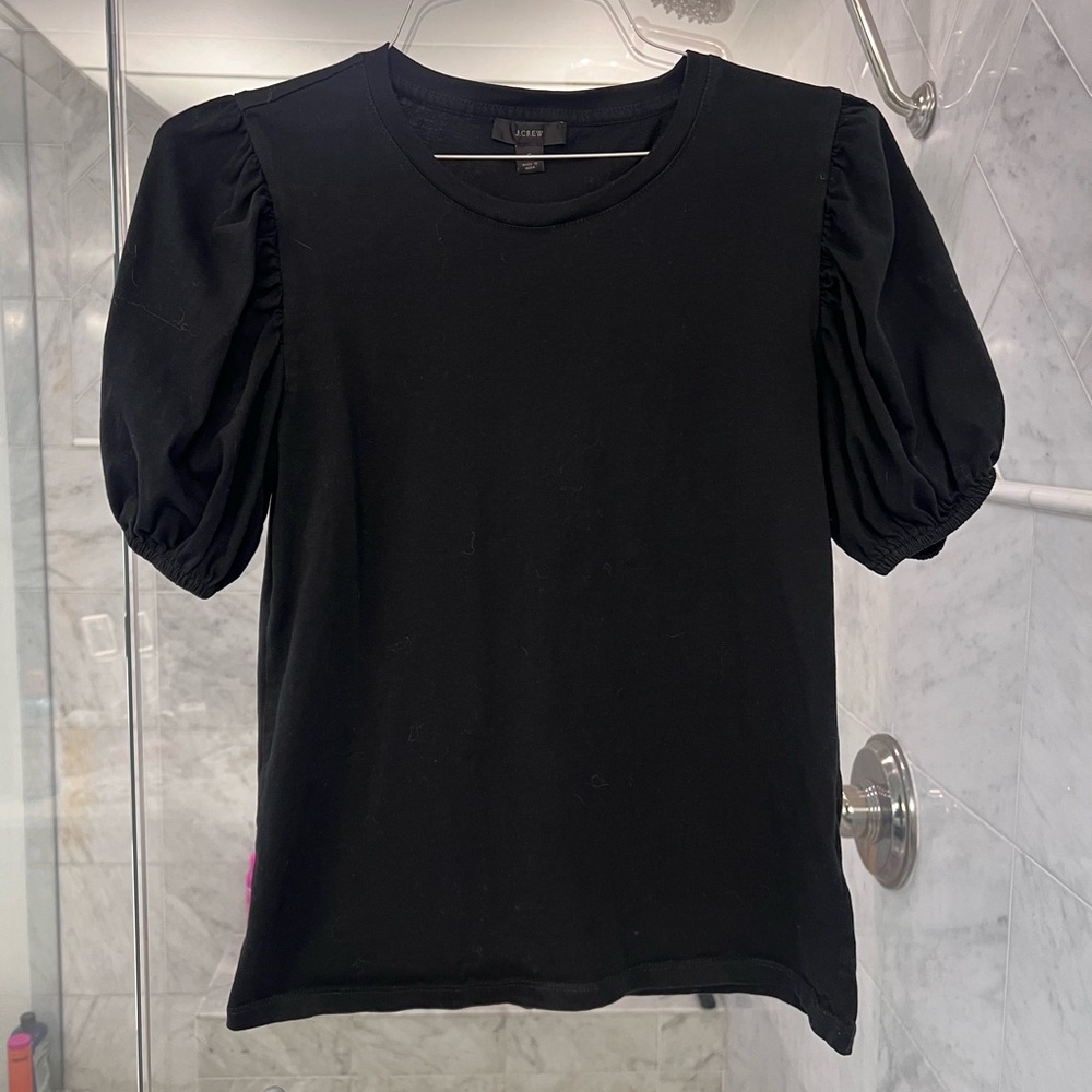 JCrew Black Puff Sleeve Crewneck Top